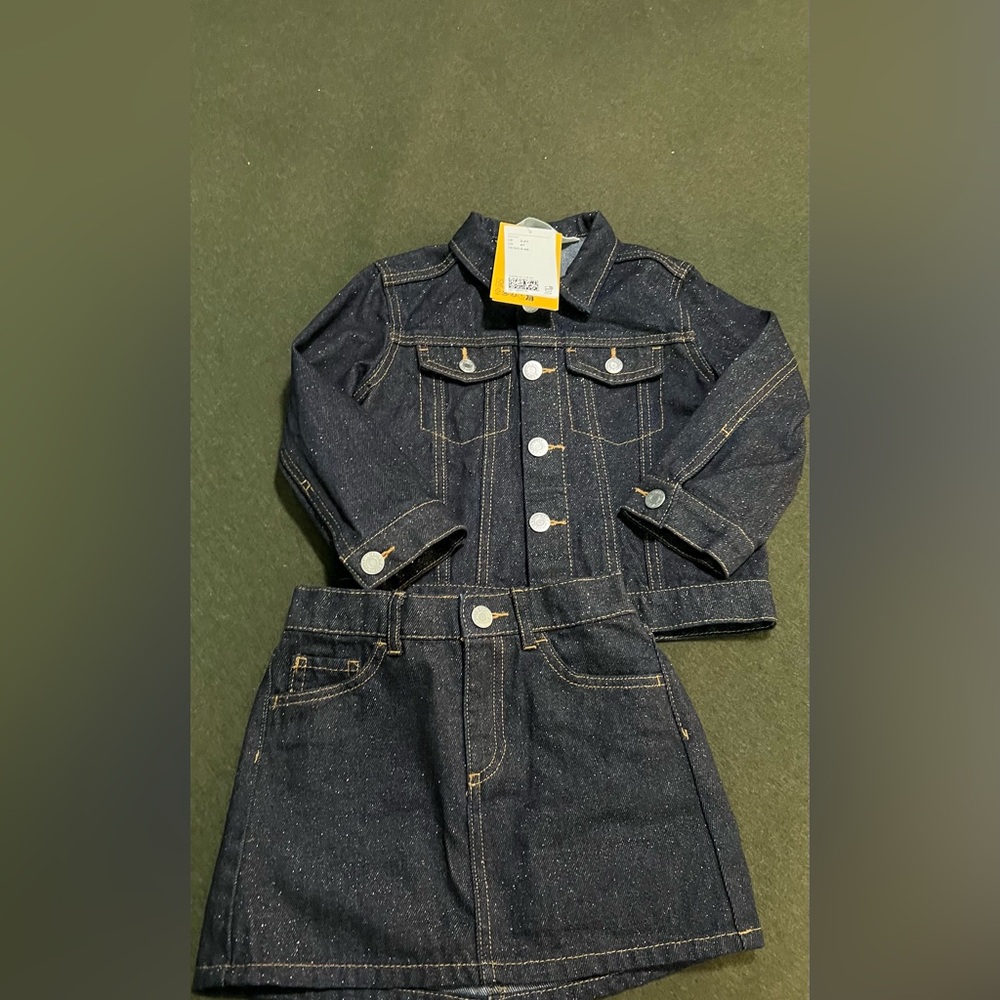 H&M Denim Jacket and Skirt Set with glitter details.